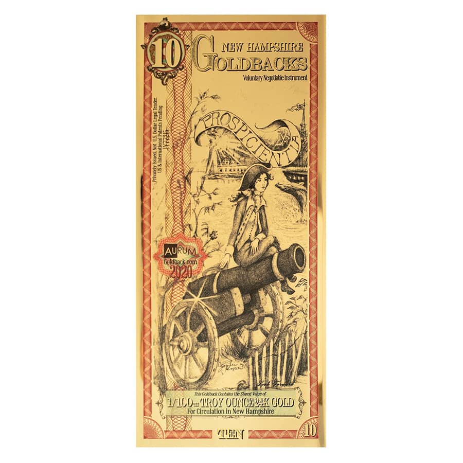 10 New Hampshire Goldbacks Gold Foil Note | Bullion Exchanges