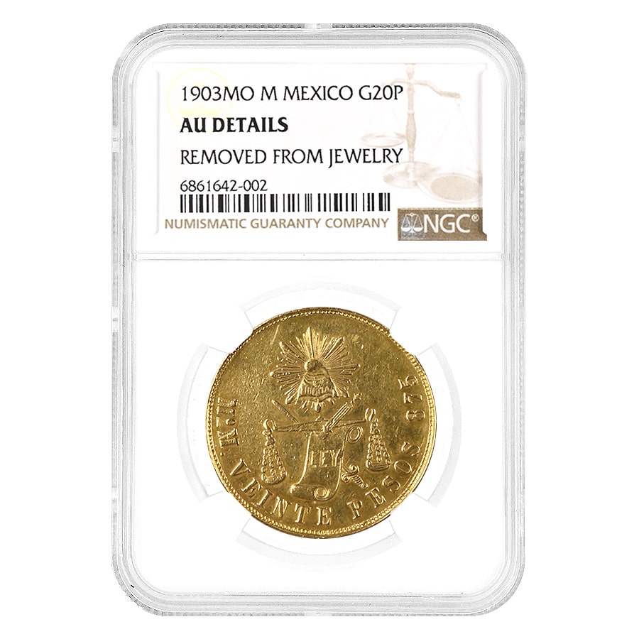 1903 Mexico 20 Pesos Gold Coin NGC AU Details (Mexican Mint)