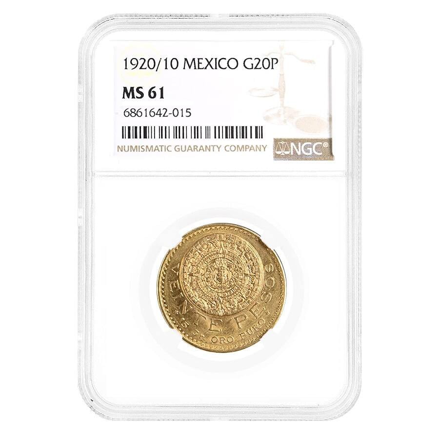 1920/10 Mexico 20 Pesos Gold Coin NGC MS 61