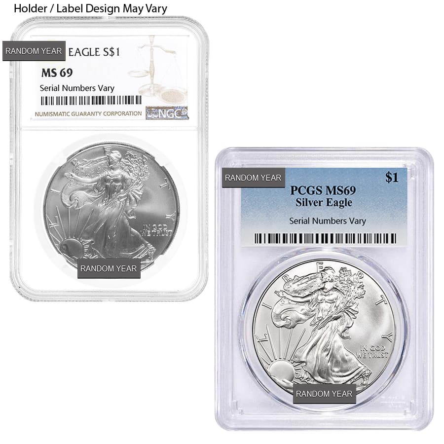1 oz Silver American Eagle NGC/PCGS MS 69 (Random Year)
