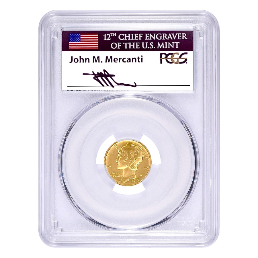 2016-W 1/10 oz Mercury Dime Gold Coin PCGS SP 70 FD (Mercanti Sign)