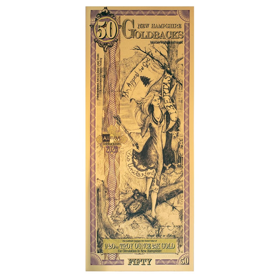 50 New Hampshire Goldbacks Gold Foil Note | Bullion Exchanges