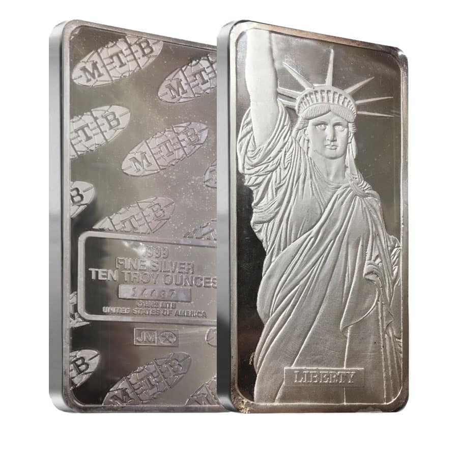 10 oz JM MTB Statue of Liberty Silver Bar | Bullion Exchanges