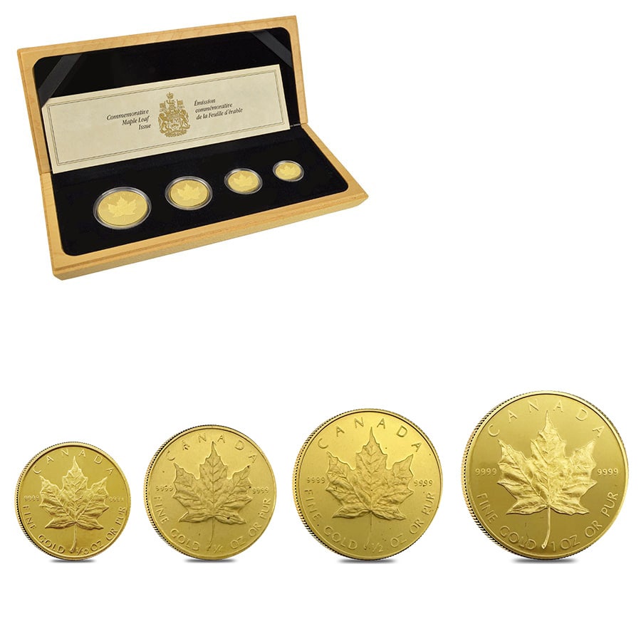 1989 1.85 oz Proof Canadian Gold Maple Leaf 10th Ann. 4-Coin Set