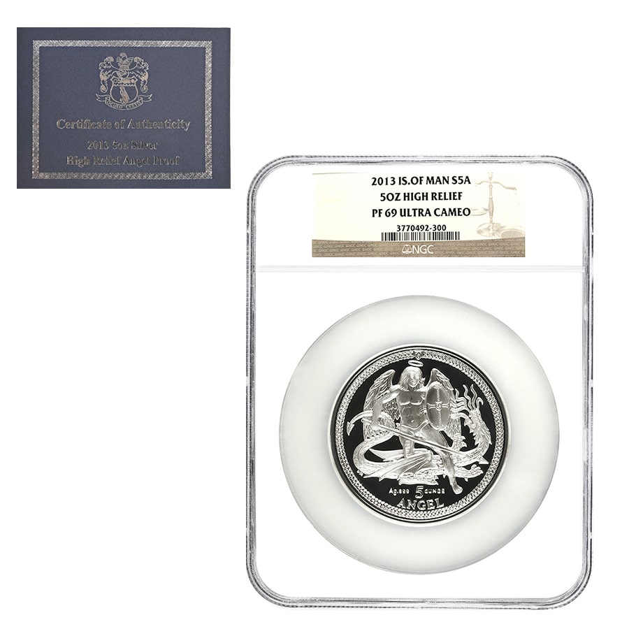 2013 Isle of Man 5 oz Proof Silver Angel High Relief NGC PF 69