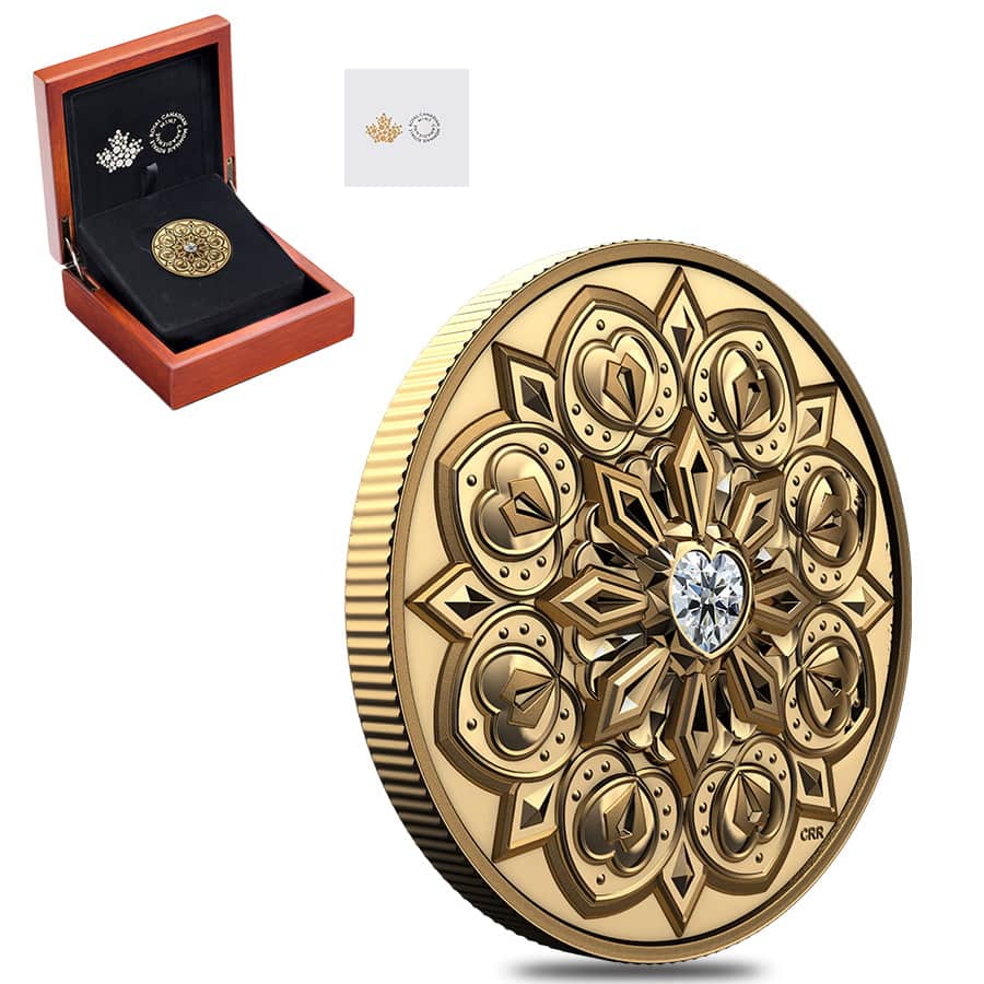 2023 Canada 1 oz Proof Gold De Beers Ideal Heart Diamond Coin
