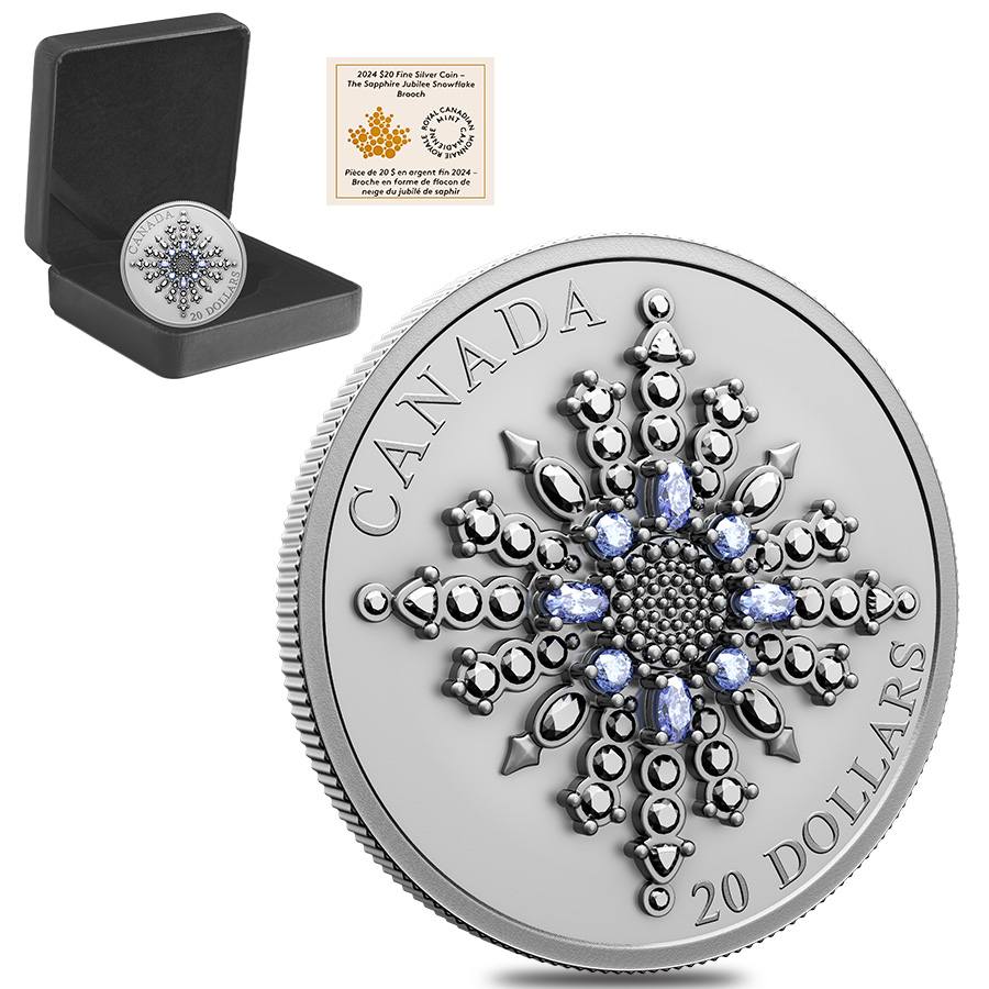 2024 Canada 1 oz Sapphire Jubilee Snowflake Brooch Silver Coin