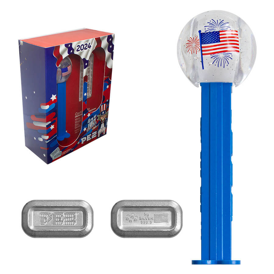 2024 30 gram PAMP 4th of July PEZ Dispenser & Silver Wafers Bars
