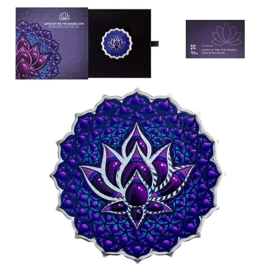 2024 SI 2 oz Lotus of the 7th Chakra Colorized Silver Coin