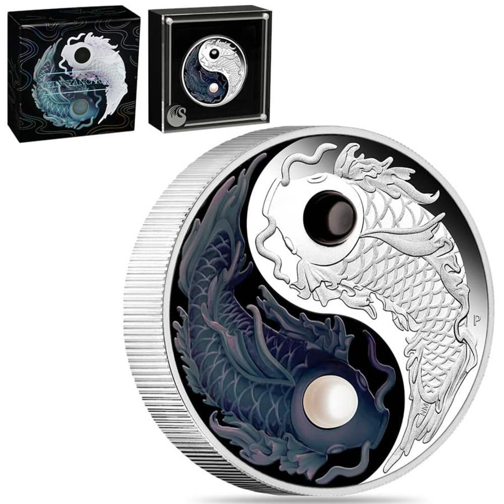 2024 5 oz Proof Silver Yin Yang Koi Coin with Pearls Perth Mint
