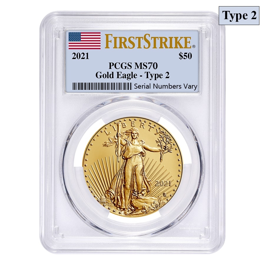 2021 1 oz Gold American Eagle Type 2 PCGS MS 70 First Strike