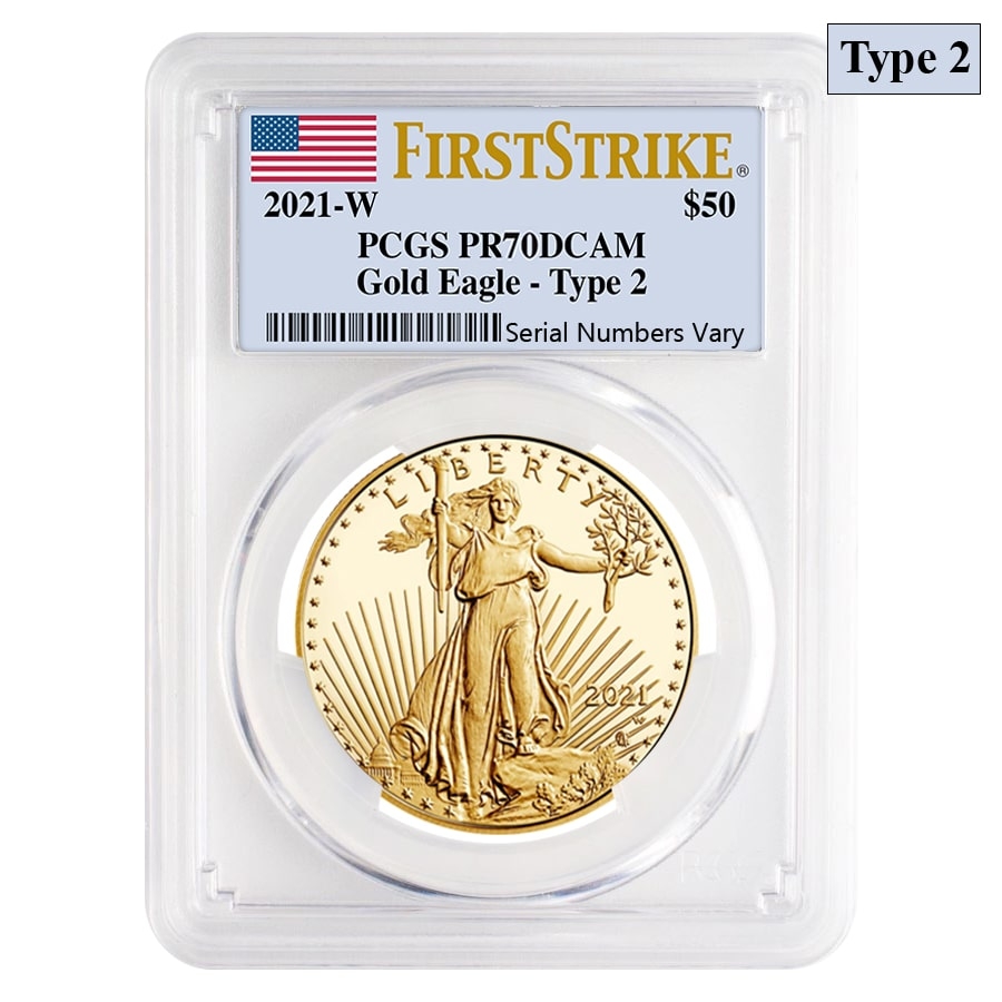 2021-W 1 oz $50 Proof Gold American Eagle Type 2 PCGS PF 70