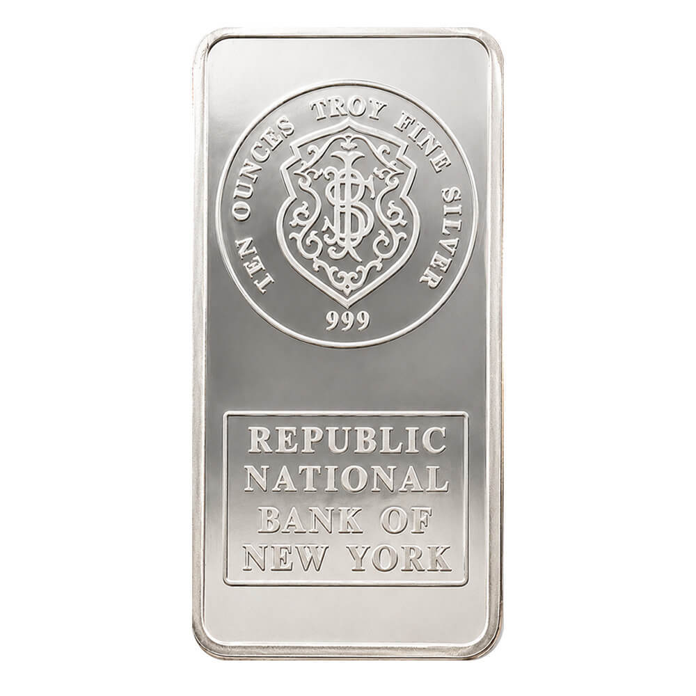 10 oz Johnson Matthey JM Republic National Bank Silver Bar