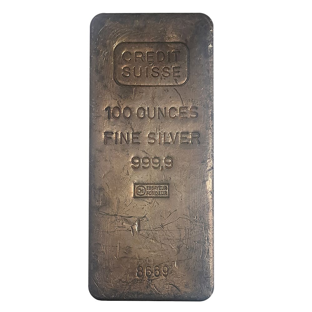 100 oz Credit Suisse Silver Bar .999 Fine in Stock