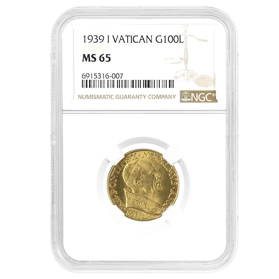 1939 Vatican City Pope Pivs XII 100 Lire Gold Coin NGC MS 65