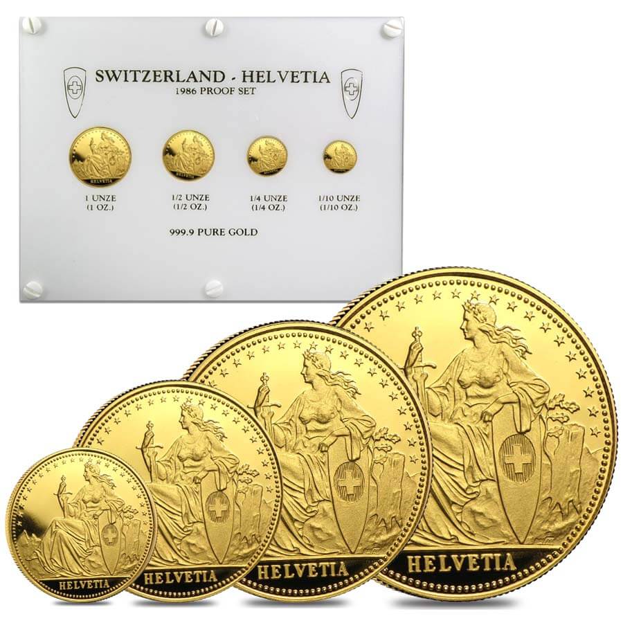 1986年 エリス島記念コイン 4枚セット 1986 Switzerland 1.85 oz Helvetia Eternal Pact Gold 4-Round