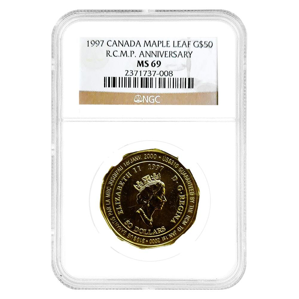 1997 1 oz Gold Mountie Maple Leaf $50 Coin NGC MS 69