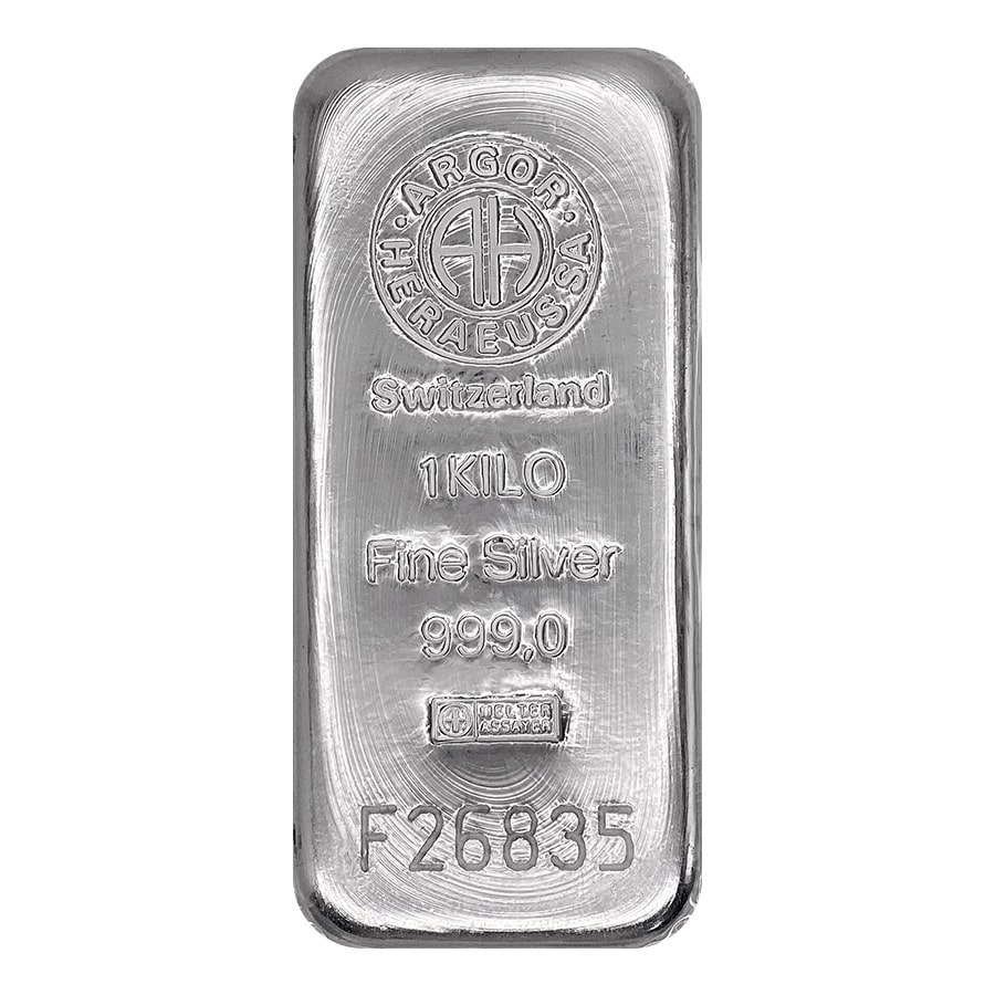 Silver at Spot - 1 Kilo Argor Heraeus Silver Cast Bar .999 Fine (Sealed)
