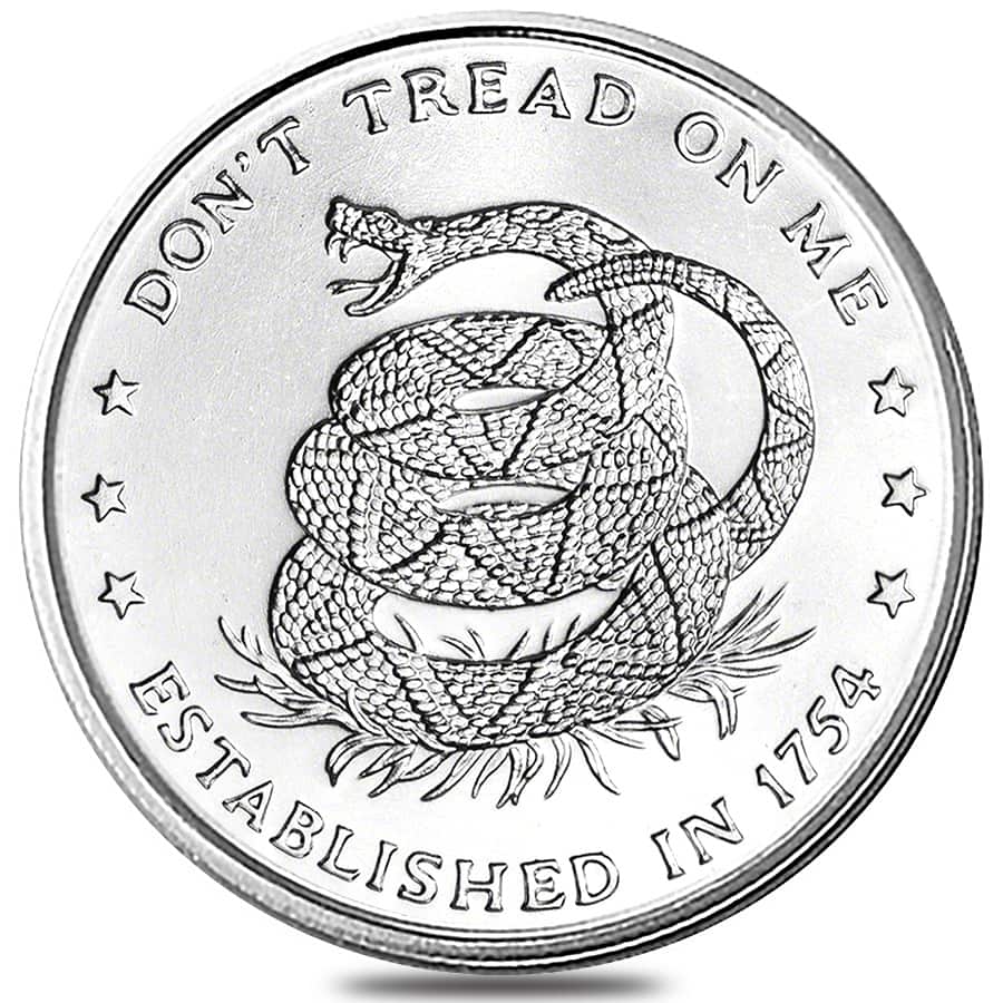 Don't Tread On Me Snake 1 Troy Oz .999 Fine Pure Silver Round Coin Ag  Medalllion