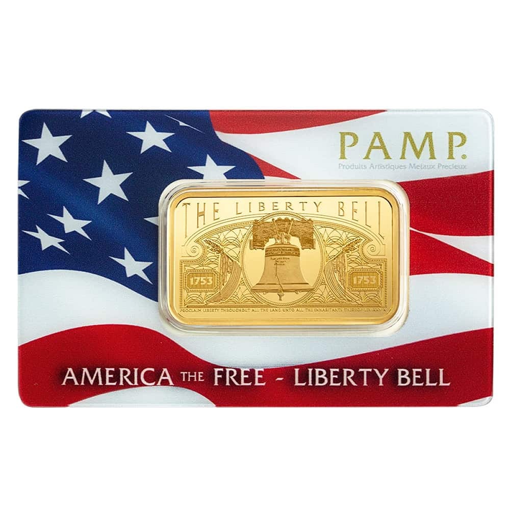 1 oz PAMP Suisse Liberty Bell Gold Bar .9999 Fine (in Assay)