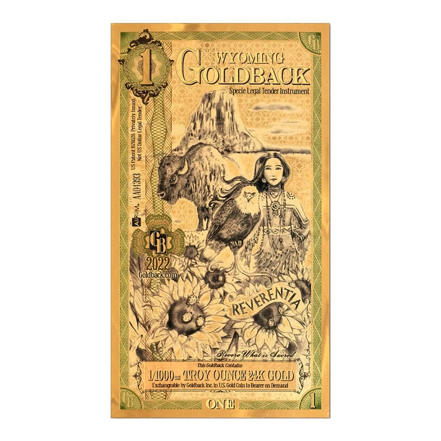 その他 Golden Book of Taormina 1 Wyoming Goldback 1/1000 oz 24K Gold Foil Aurum Note