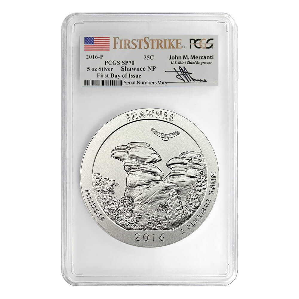 2016-P 5 oz Silver America the Beautiful ATB Illinois Shawnee Forest PCGS SP 70 FDOI (Mercanti)