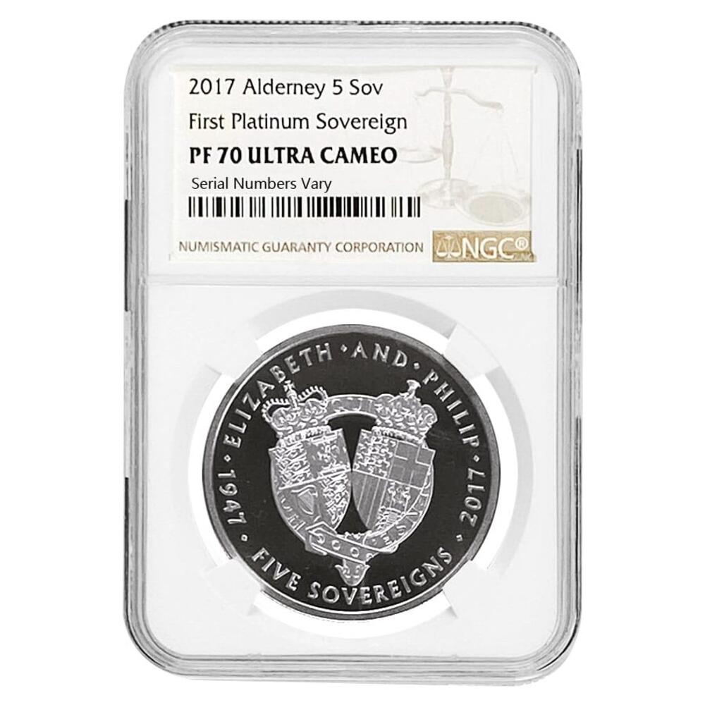 2017 Alderney Platinum 5 Sovereign NGC PF 70 UCAM