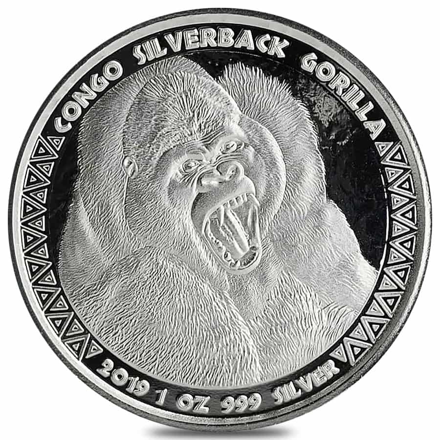 2019 Congo 1 oz Prooflike Silverback Gorilla Silver Coin