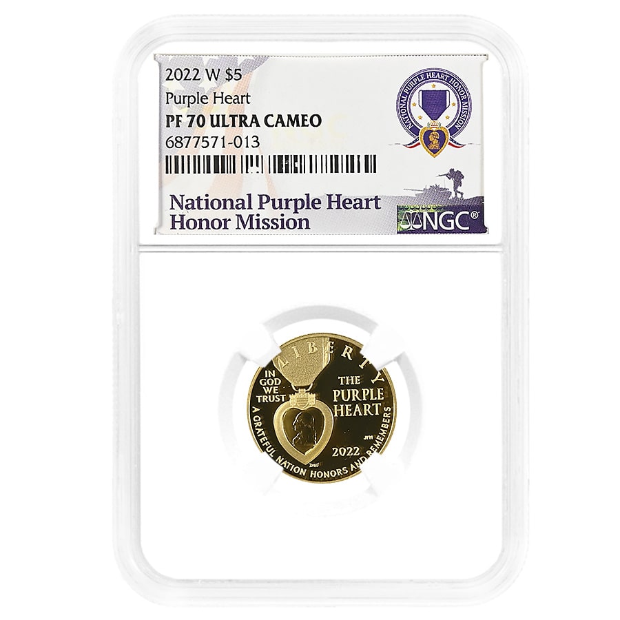 2022-W Proof Gold $5 Purple Heart Commemorative Coin NGC PF 70