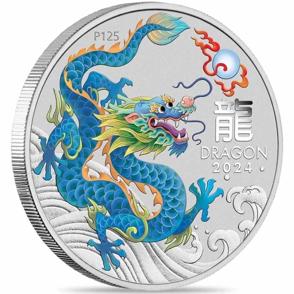 2024 1/2 oz Colorized Lunar Teal Dragon Silver Coin Perth Mint