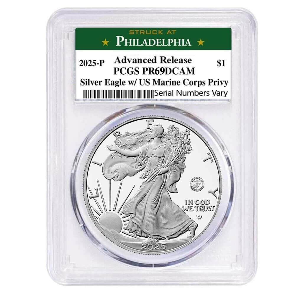 2025-P Marine Corps Privy 1 oz Proof Silver American Eagle PCGS PF 69 AR Philadelphia