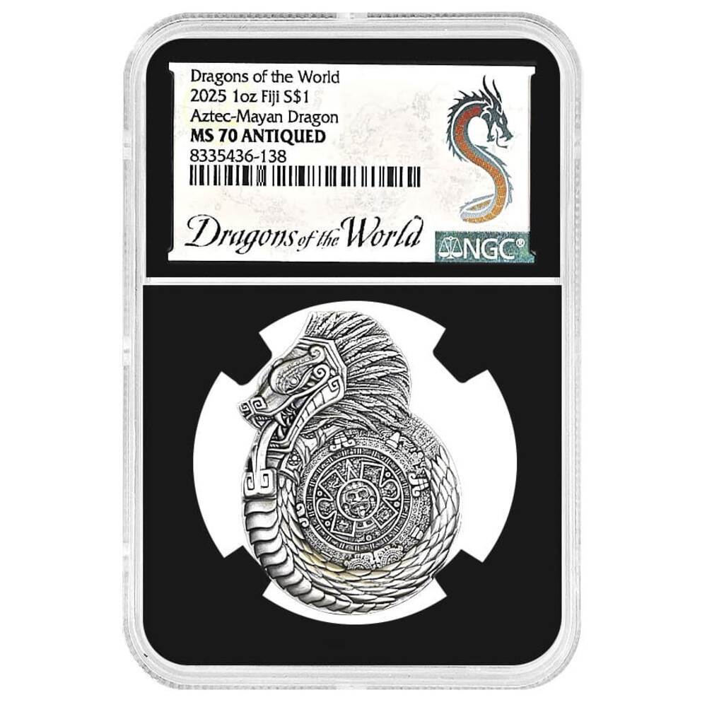 2025 1 oz Fiji Dragons of the World Antiqued NGC MS 70