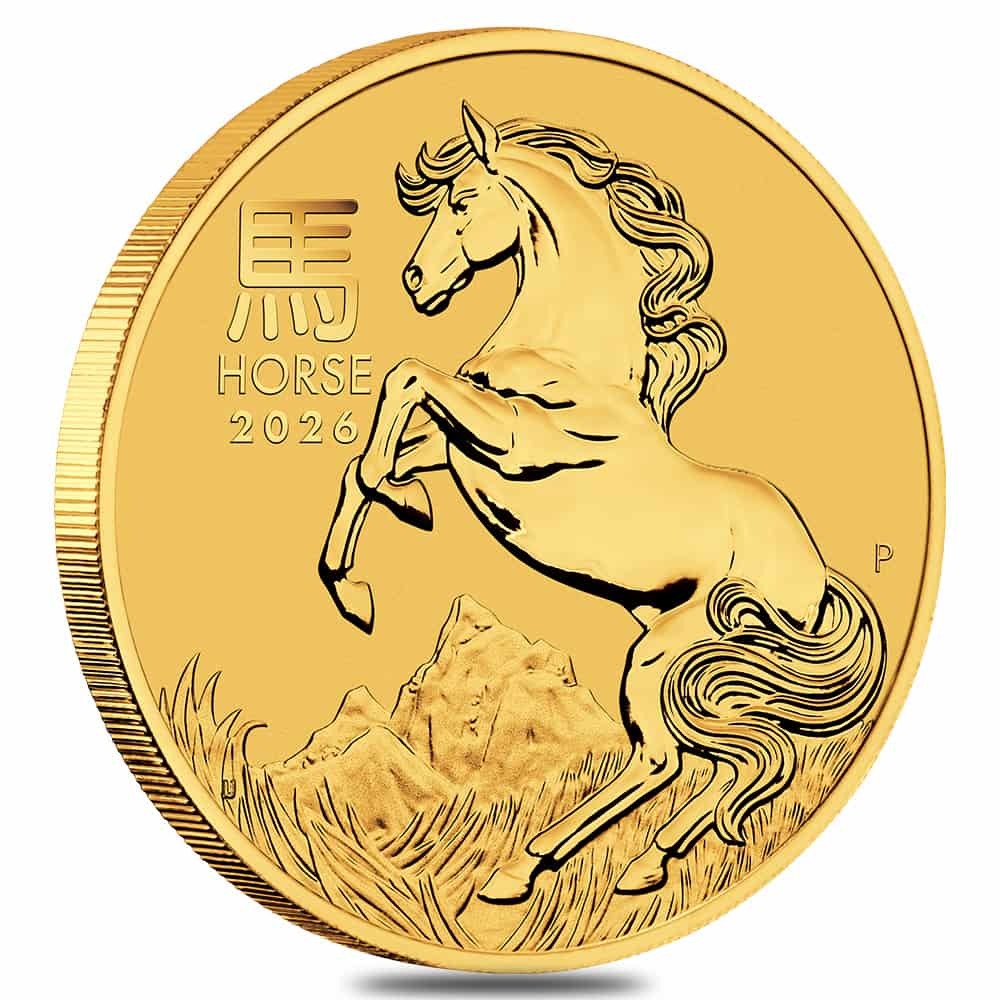 gold calendar 2002 午 2026 1/20 oz Gold Lunar Horse BU Australian Perth Mint
