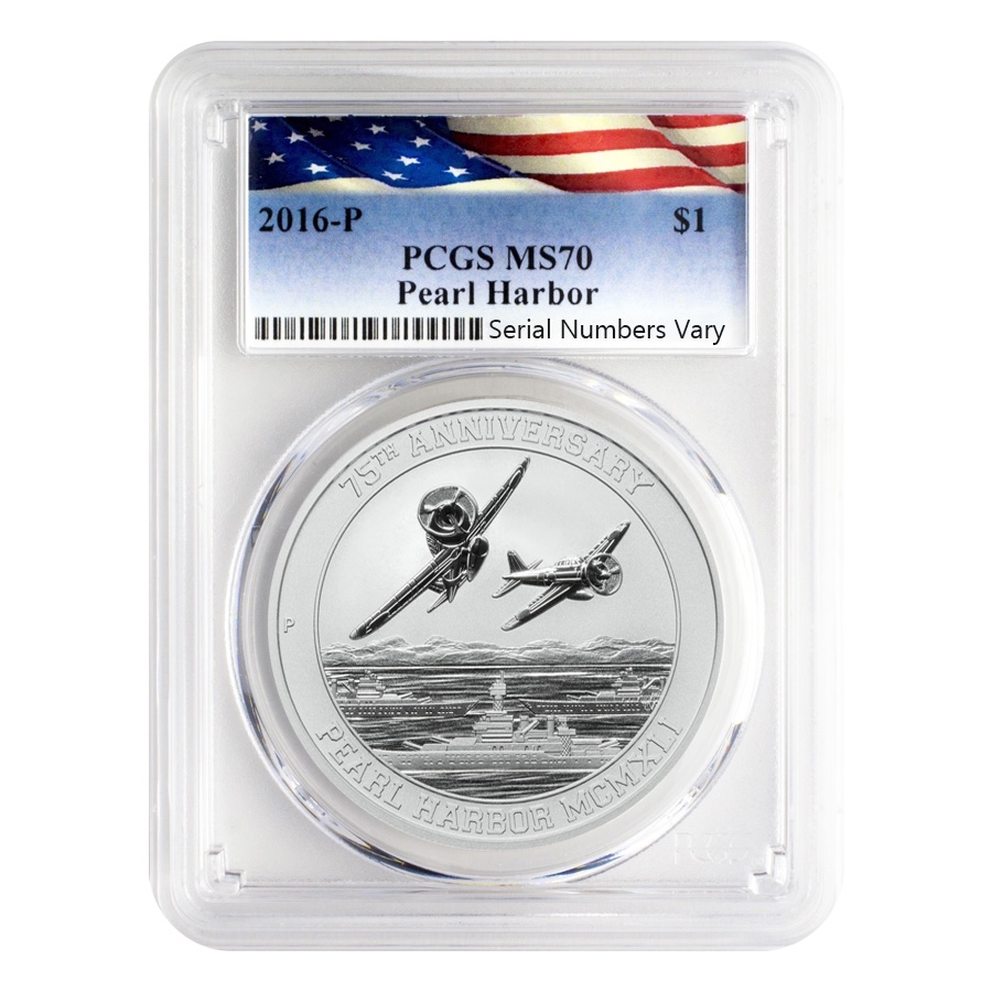 2016 1 oz Silver Tuvalu Pearl Harbor Perth Mint $1 PCGS MS 70