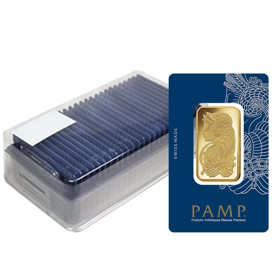 Box of 25 - 1 oz Gold Bar PAMP Suisse Lady Fortuna Veriscan