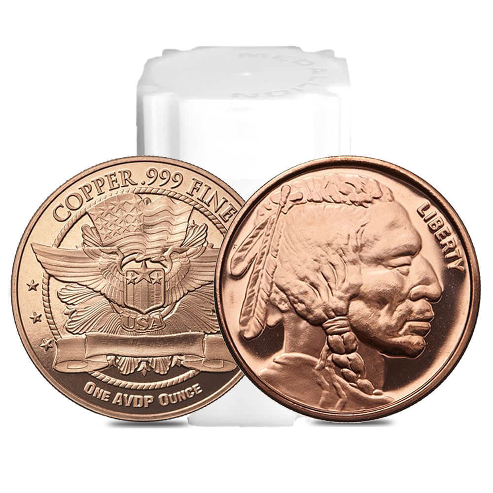 Tube of 20 - 1 oz Indian Head Copper Round .999 Fine