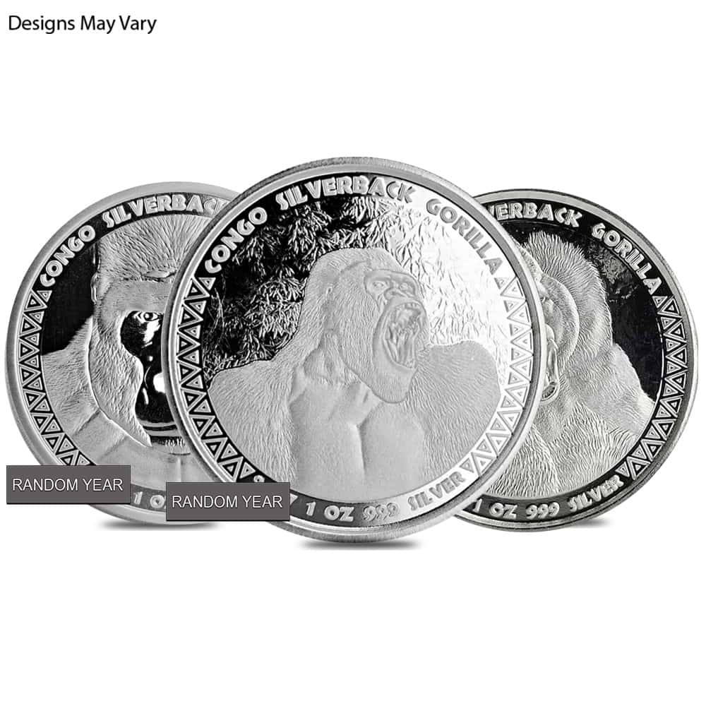 Congo 1 oz Prooflike Silverback Gorilla Silver Coin Random Year