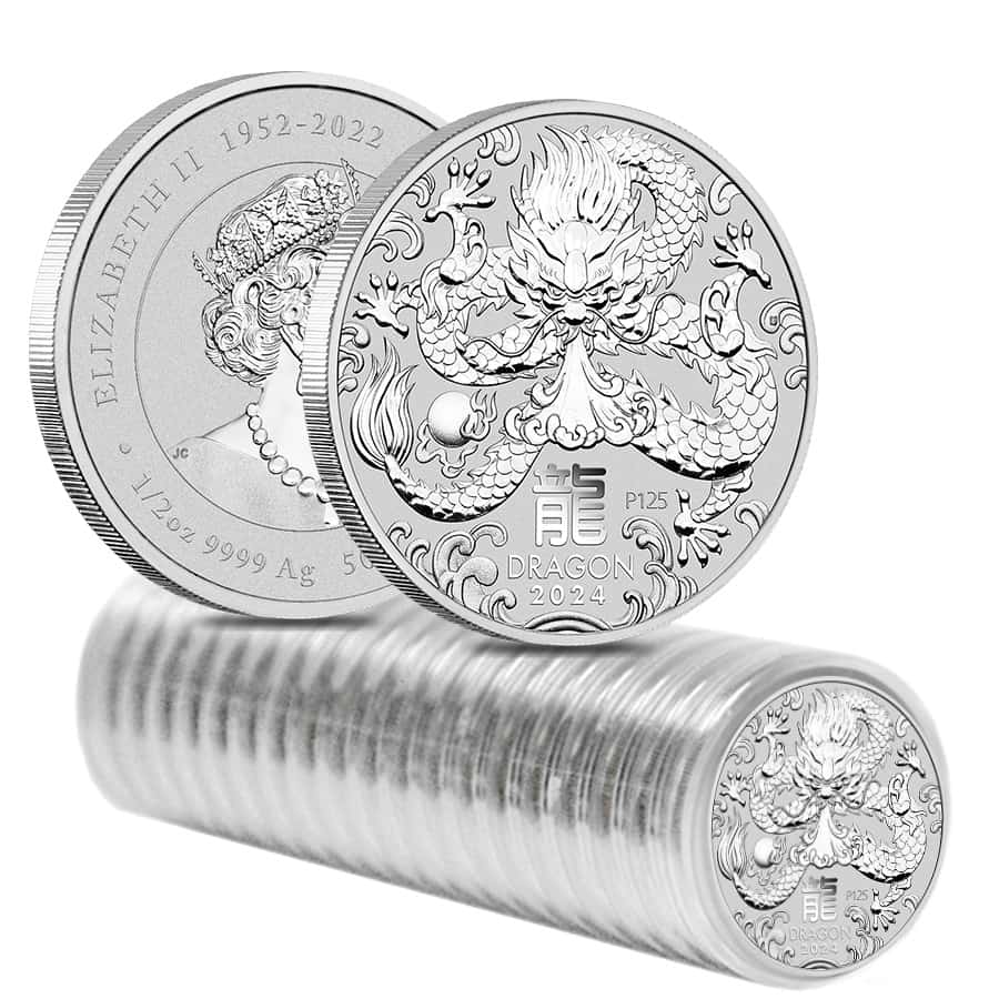 Roll of 20 - 2024 1/2 oz Silver Lunar Dragon BU Australian Perth Mint
