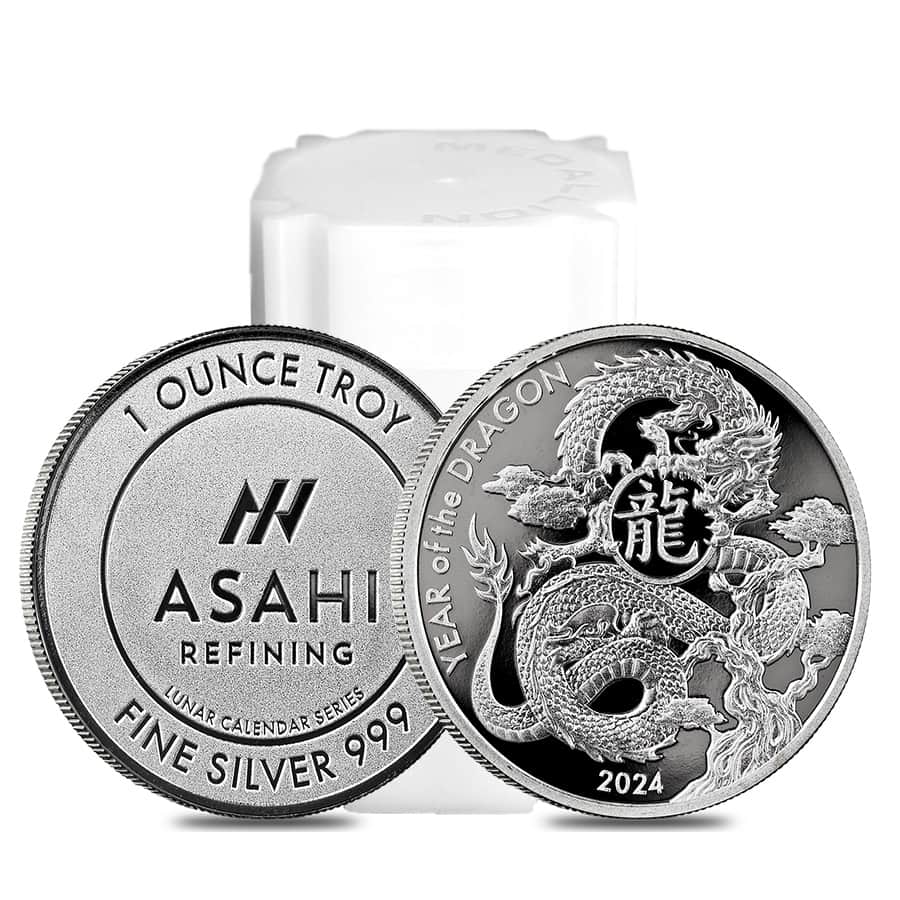 Roll of 20 - 2024 1 oz Asahi Lunar Dragon Silver Round .999 Fine