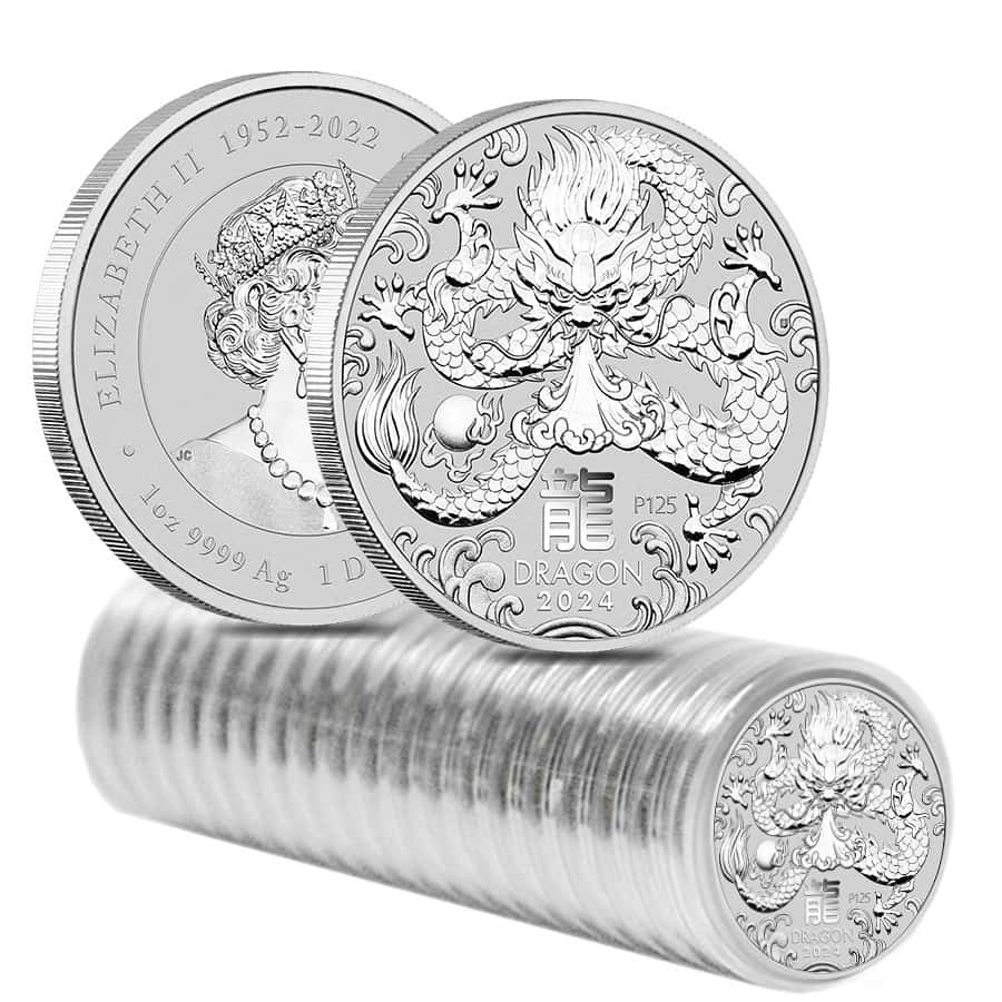 Roll of 20 - 2024 1 oz Silver Lunar Dragon BU Australian Perth Mint