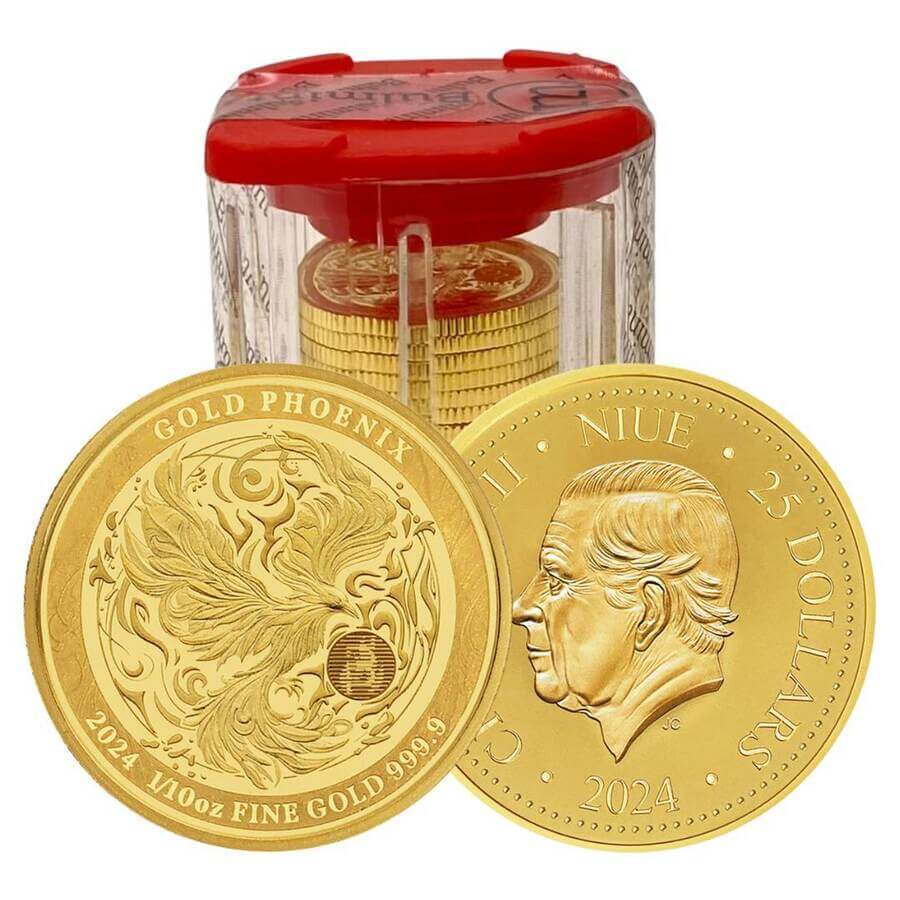 Tube of 20 x 2024 Niue 1/10 oz Phoenix Gold Coin .9999 Fine