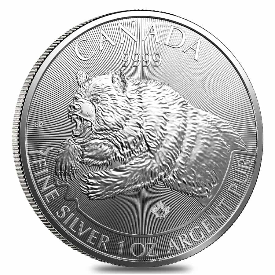 2019 1 oz Canadian Silver Grizzly Bear Predator Series $5 Coin .9999 Fine Silver