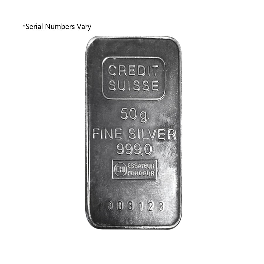 50 gram Credit Suisse Silver Bar .999 Fine (Secondary Market)