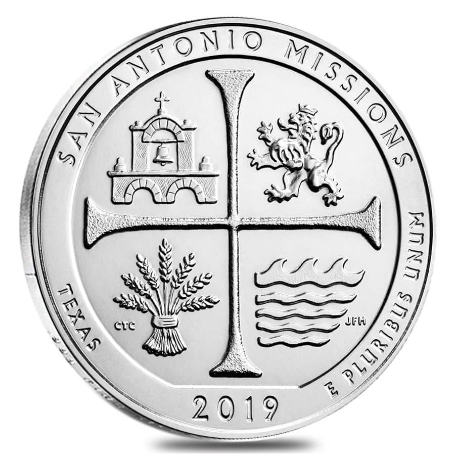 2019 5 oz Silver America the Beautiful ATB Texas San Antonio Missions  National Historical Park Coin