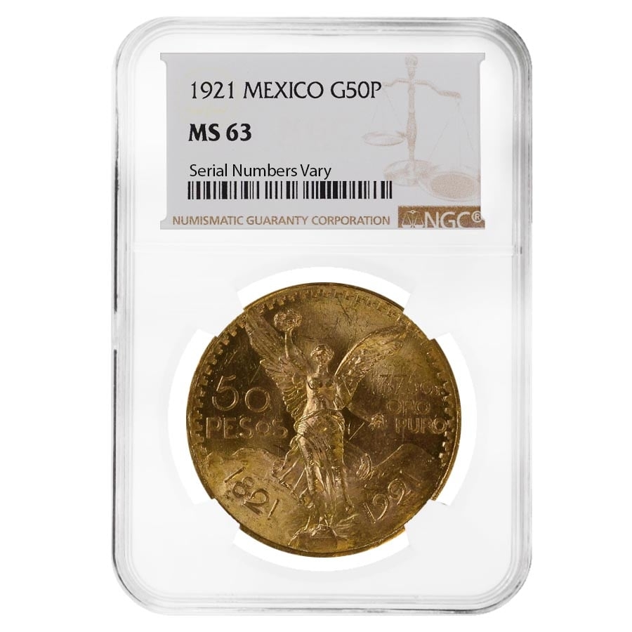 1921 Mexico 50 Pesos Gold Coin NGC MS 63