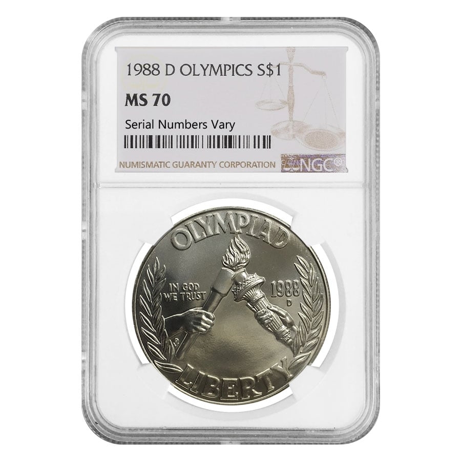 1988 D Olympic Torch $1 Silver NGC MS 70 | Bullion Exchanges