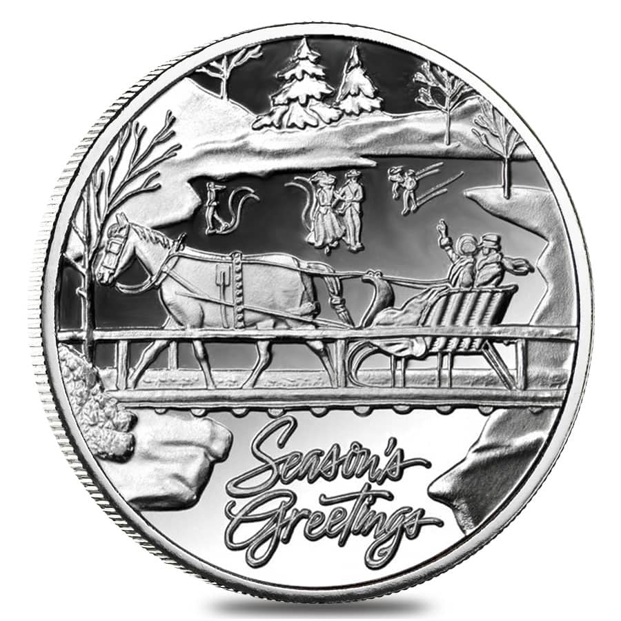 1 oz Horse & Sleigh Silver Christmas Round .999 Silver