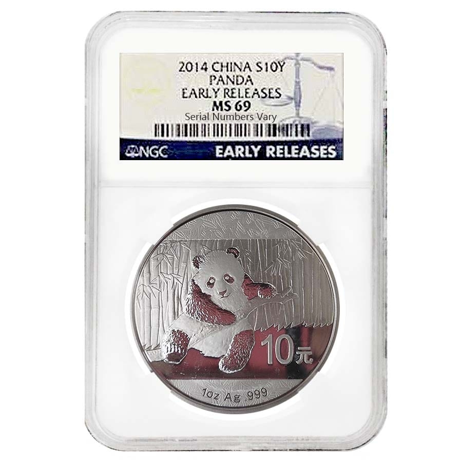 2014 1 oz Silver Panda 10 Yuan NGC MS 69 ER | Bullion Exchanges