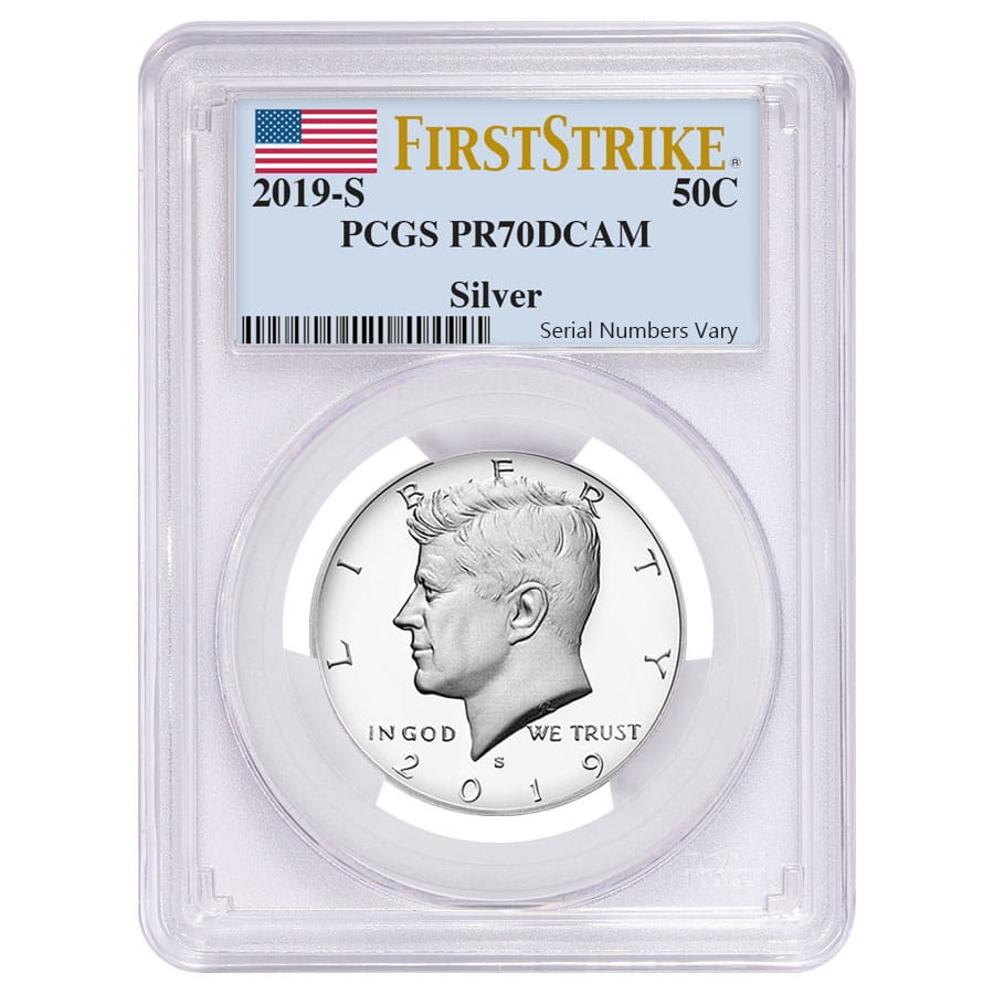 2019 S Proof Silver Kennedy Half Dollar First .999 Fine Silver PCGS PF 70 FS
