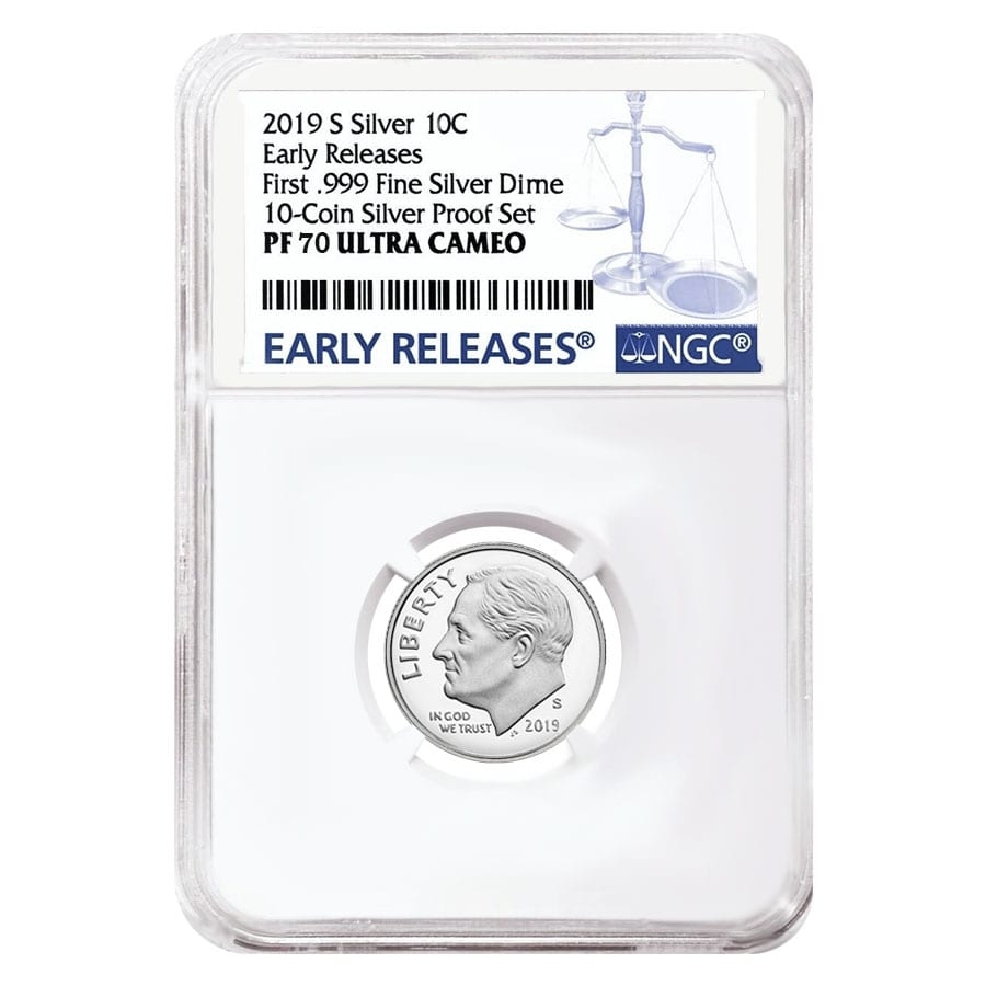 2019 S Proof Silver Roosevelt Dime First .999 Fine Silver NGC PF 70 ER